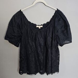 Anthropologie Moulinette Soeurs Top Sz L Blue Messina Lace Puff Sleeved Blouse